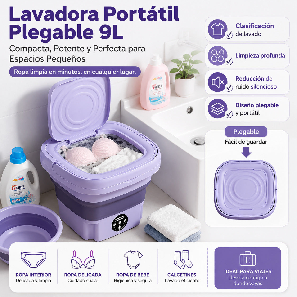 Lavadora Portátil 9L Para Espacios Pequeños